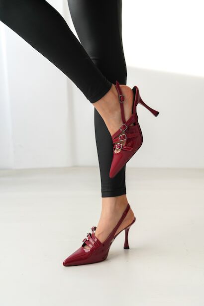 Cameron Rugan Kemer Detaylı Bilek Bağlı Kadın Topuklu Ayakkabı  Bordo 4