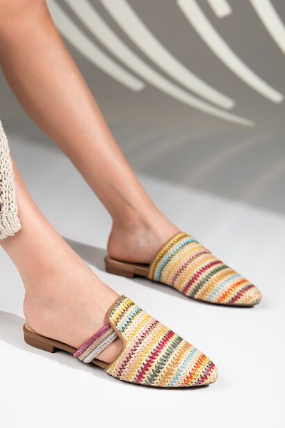 Velon Günlük Taş Detaylı Hasır Terlik  Turuncu 4