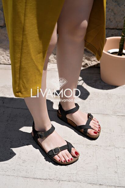 Gusse Kadın Nubuk Parmak Arası Sandalet  Siyah 4