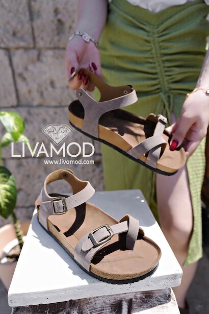 Gusse Kadın Nubuk Parmak Arası Sandalet  Vizon