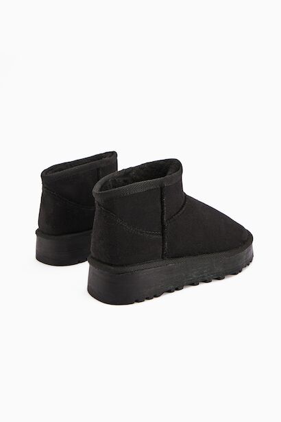 Teel Içi Kürklü Mini Süet Kışlık Taban Bot & Bootie  Siyah 4