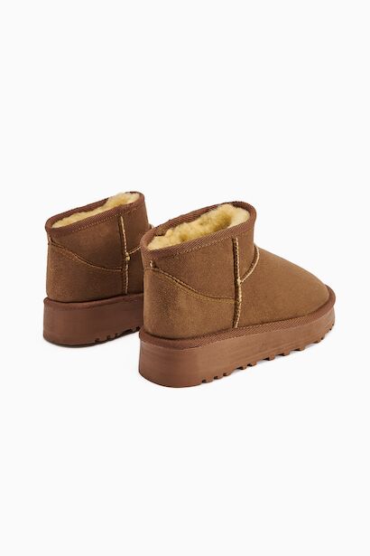 Teel Içi Kürklü Mini Süet Kışlık Taban Bot & Bootie  Taba 4
