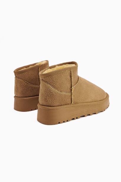 Teel Içi Kürklü Mini Süet Kışlık Taban Bot & Bootie  Camel 4