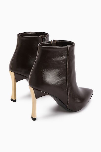 Sivri Burun İnce Altin Topuk Bot  Koyu Kahverengi 4