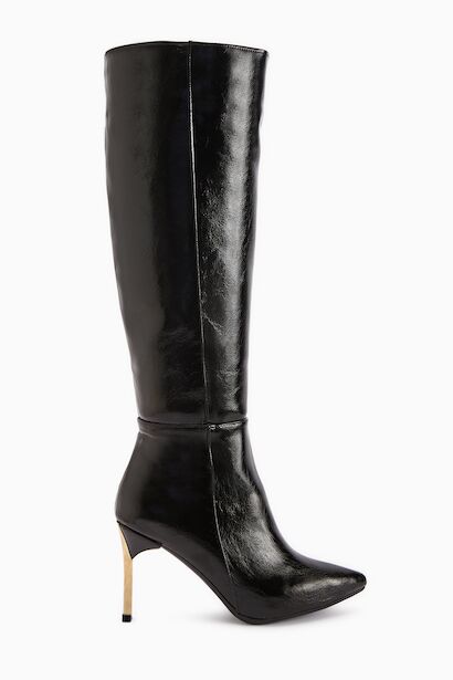 Kadın Fermuarlı Diz Altı Boy Altin Topuklu Çizme 