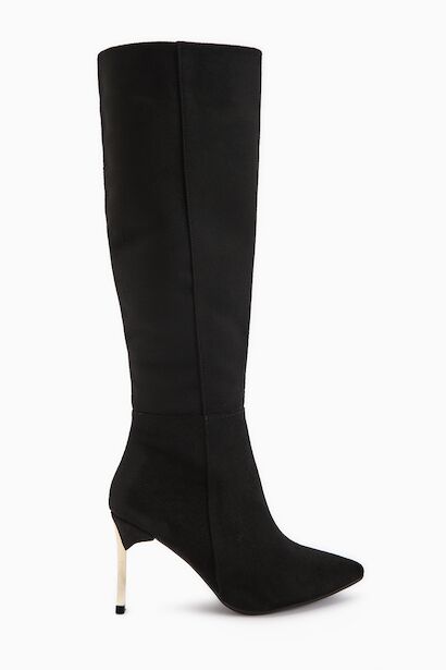 Kadın Fermuarlı Diz Altı Boy Altin Topuklu Çizme 