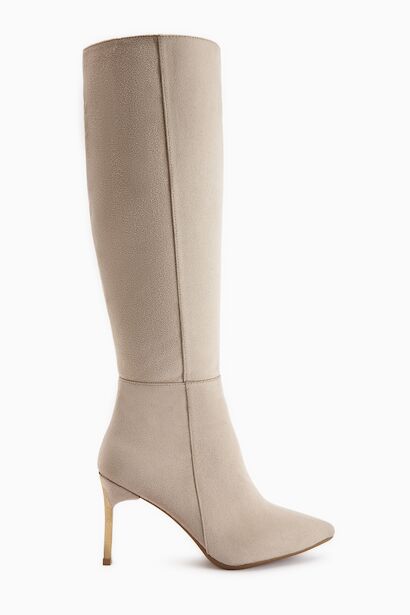 Kadın Fermuarlı Diz Altı Boy Altin Topuklu Çizme 