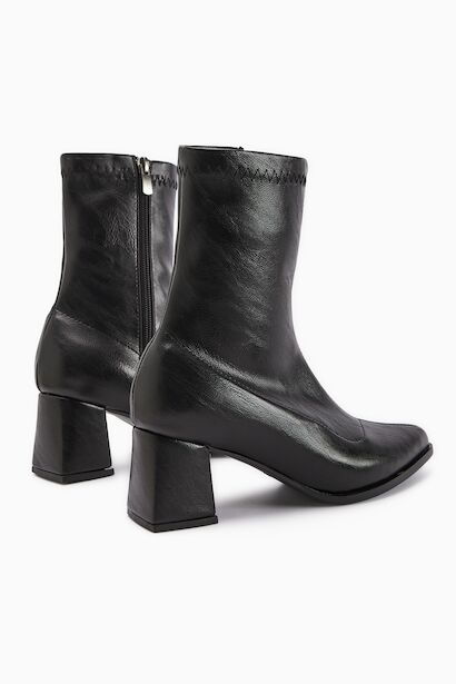 Kadın Sivri Burun Orta Boy Topuklu Cilt  Siyah 4