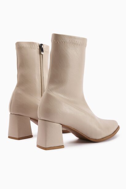 Kadın Sivri Burun Orta Boy Topuklu Cilt  Bej 4