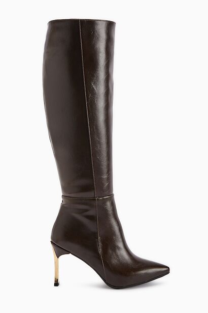 Kadın Fermuarlı Diz Altı Boy Altin Topuklu Çizme 