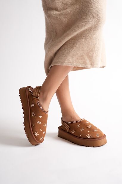 Içı Kürklü Nakişli Ultra Mini Süet Kışlık Taban Bot & Bootie 